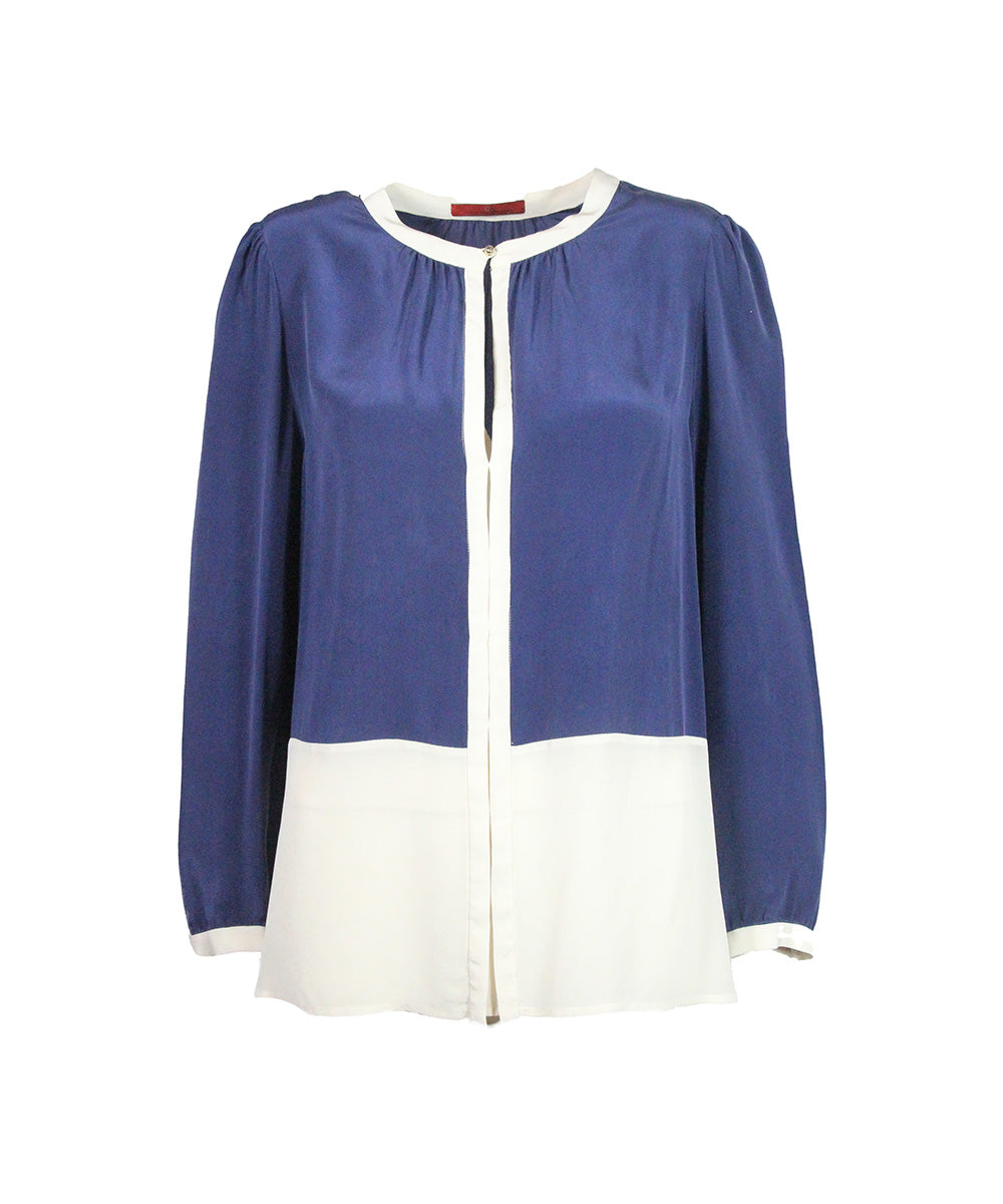 Blusa Azul -marinho e Branca de Seda