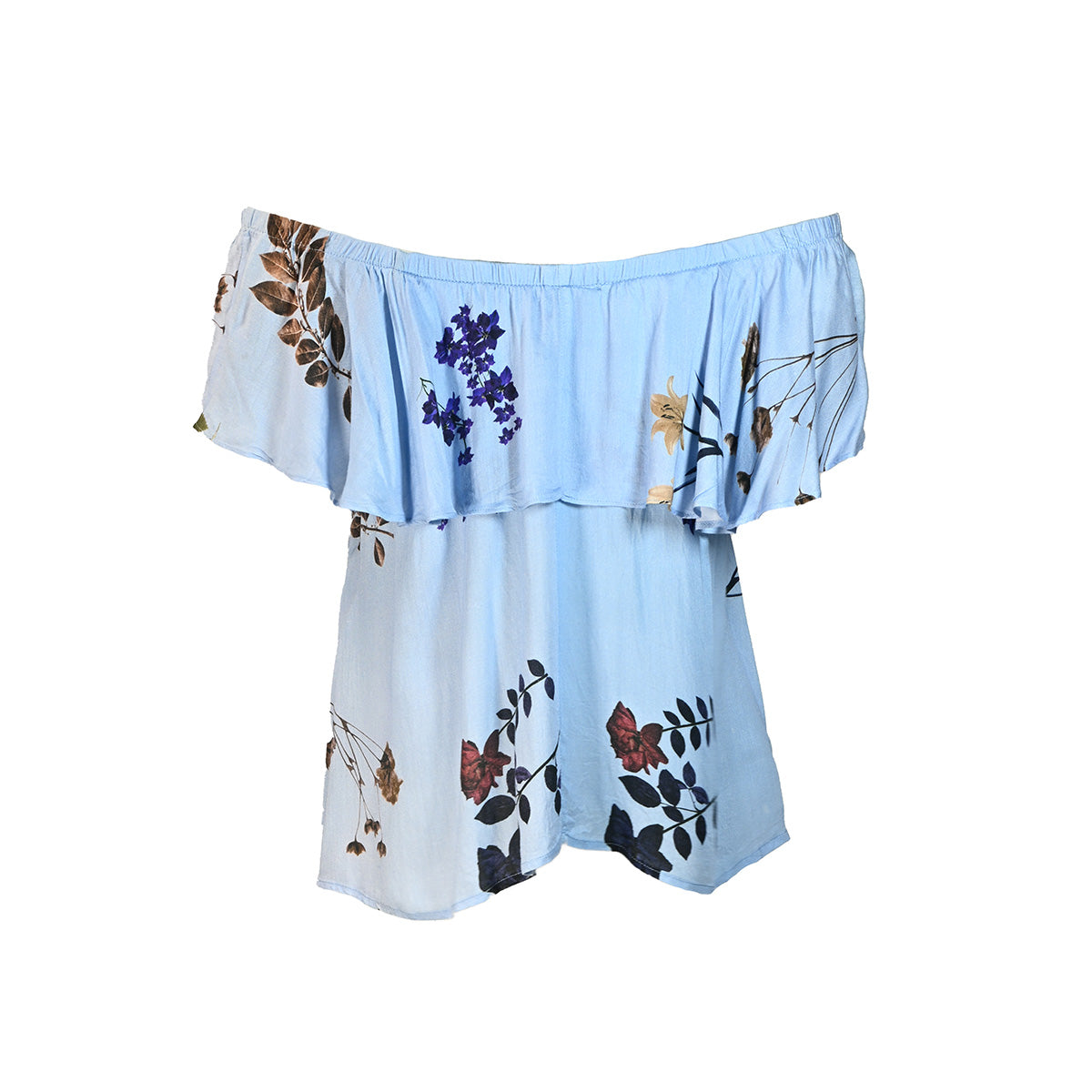 Blusa Azul claro floral ombro a ombro