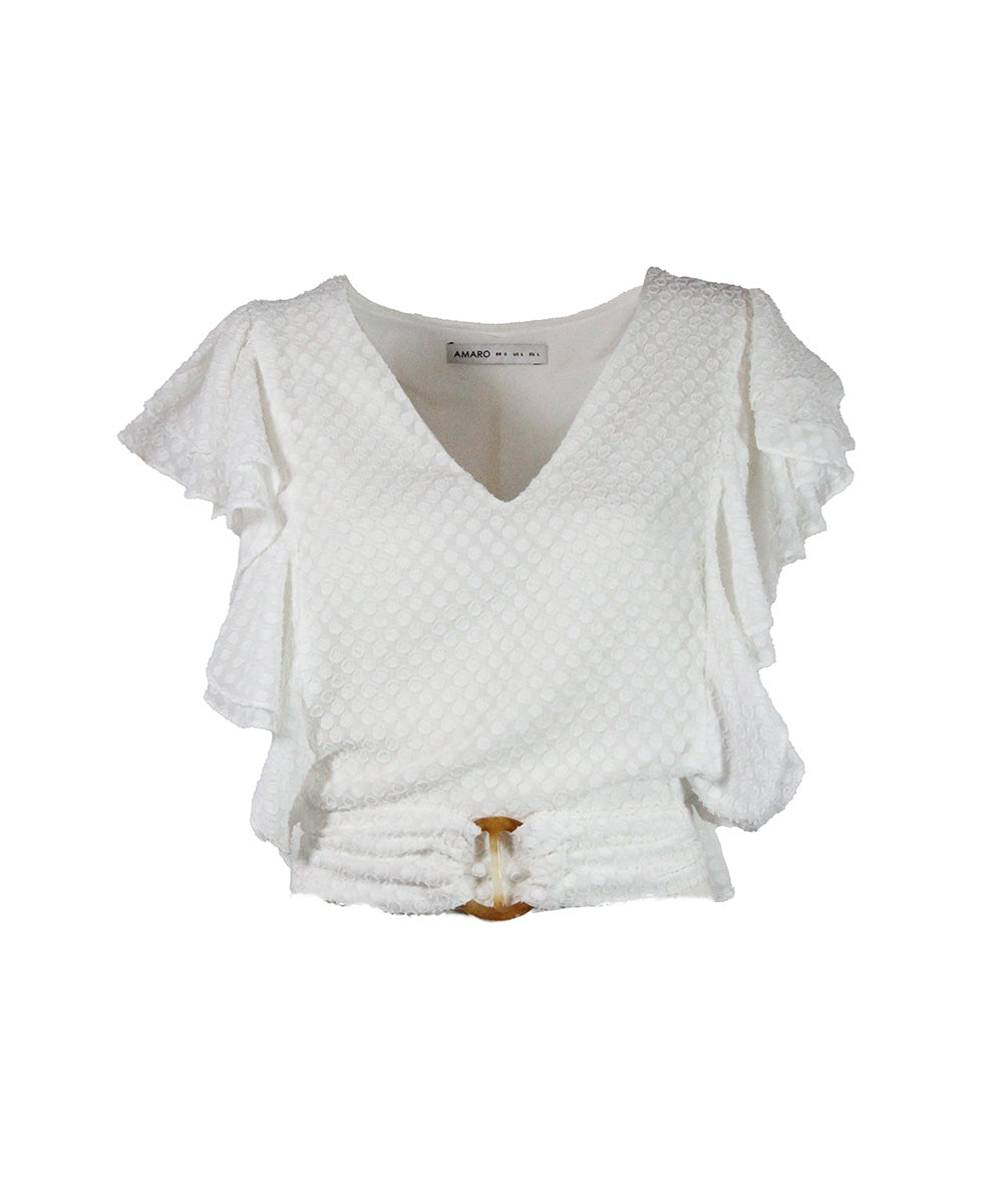 Blusa Branca com Babados e Cinto
