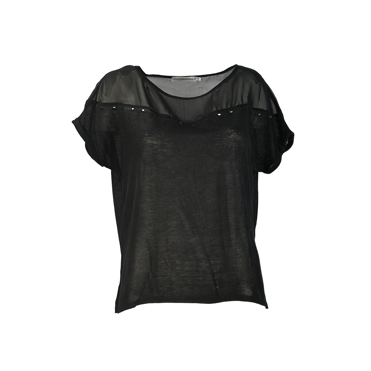 camiseta preta com transparência nos ombros