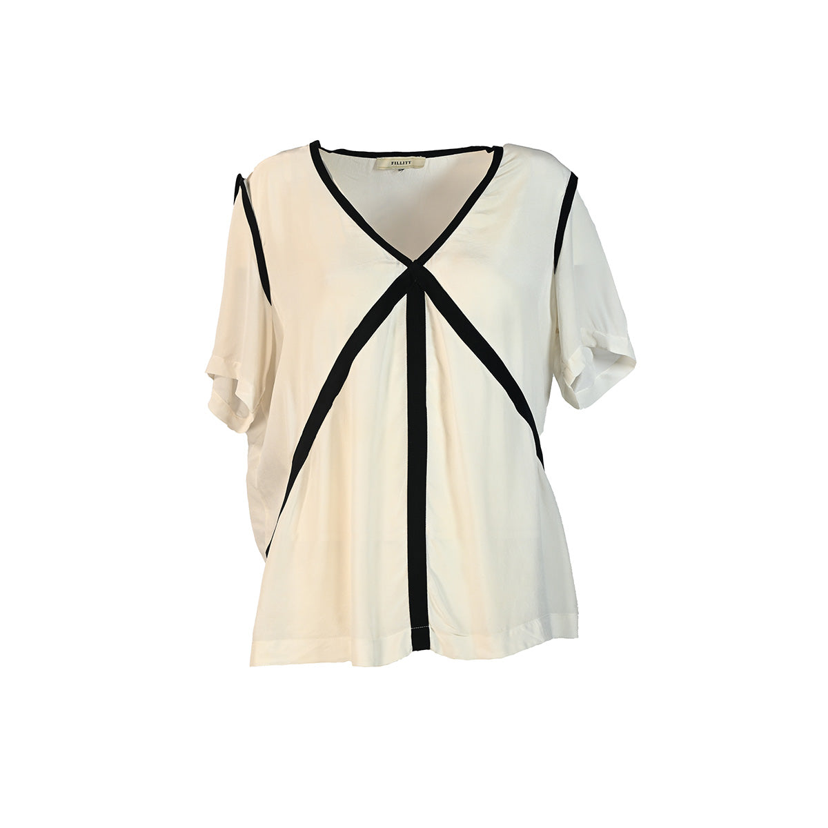 camiseta branca com tiras pretas