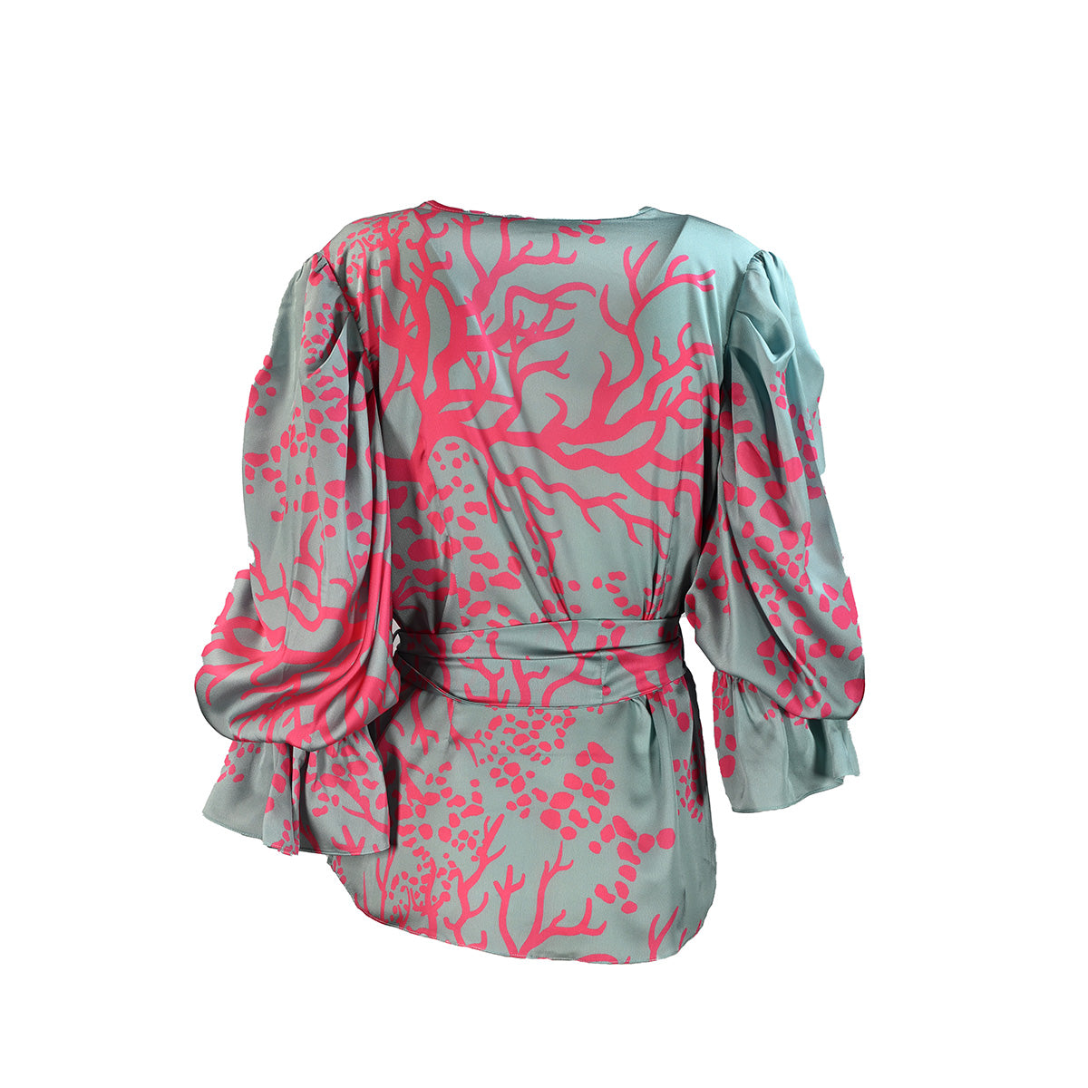 Blusa azul com estampa de coral