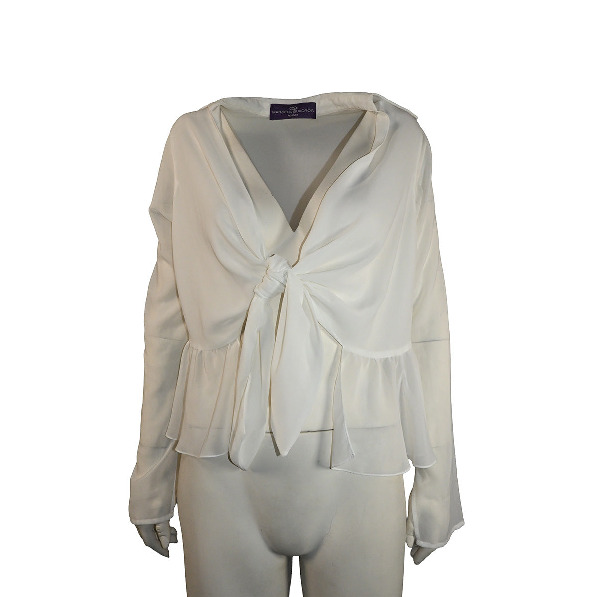 Blusa branca com transparência e babado