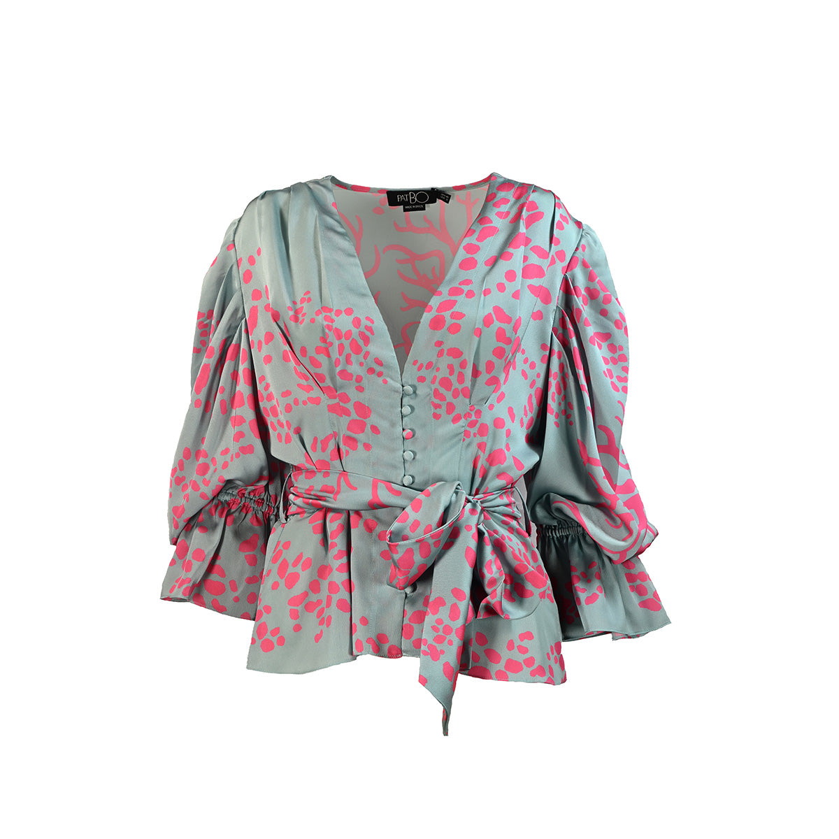 Blusa azul com estampa de coral