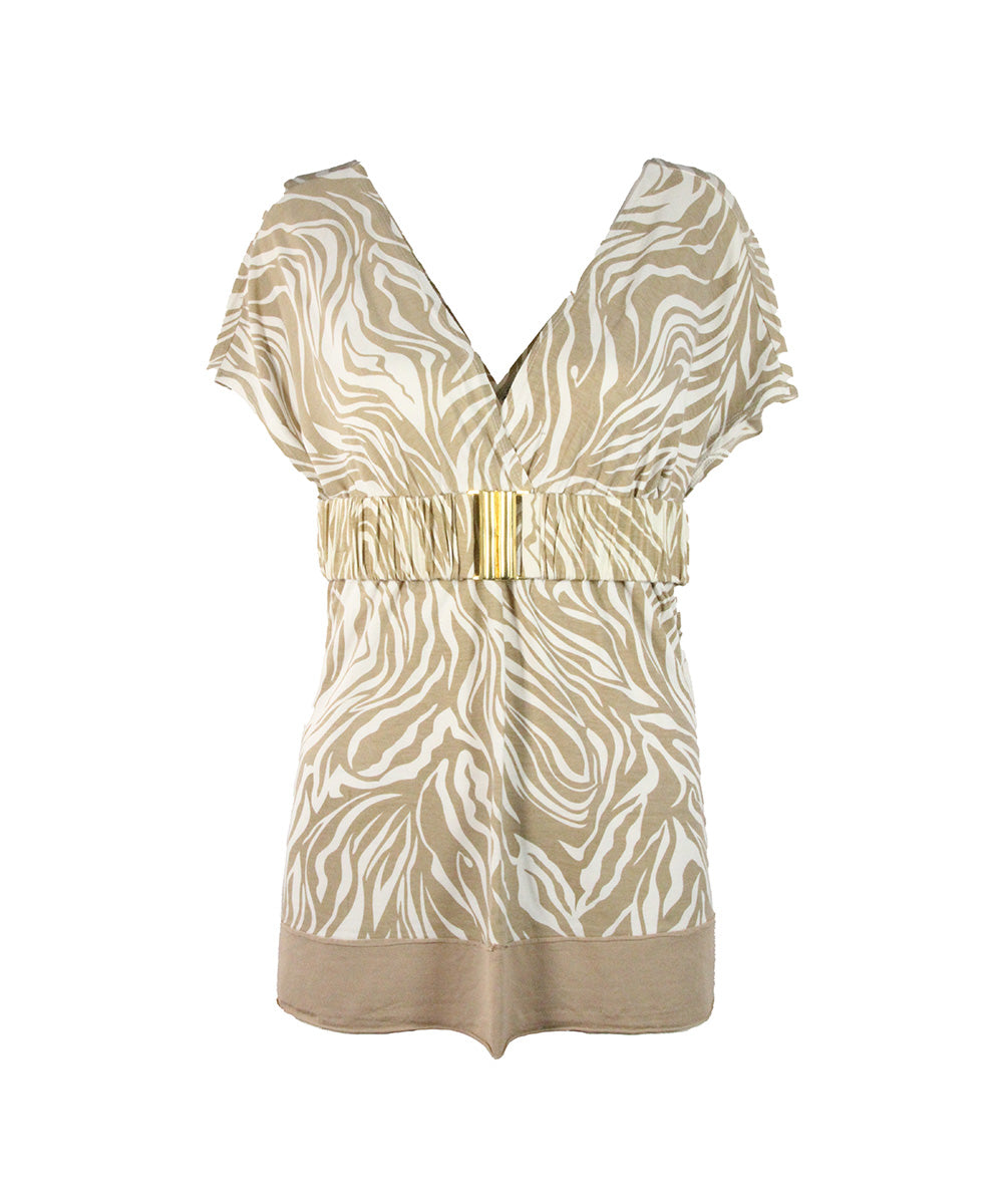 Blusa Branca e Bege Zebrada