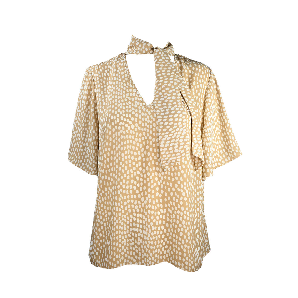 Blusa em Estampa Poá Orgânico com Gola Laço Removível