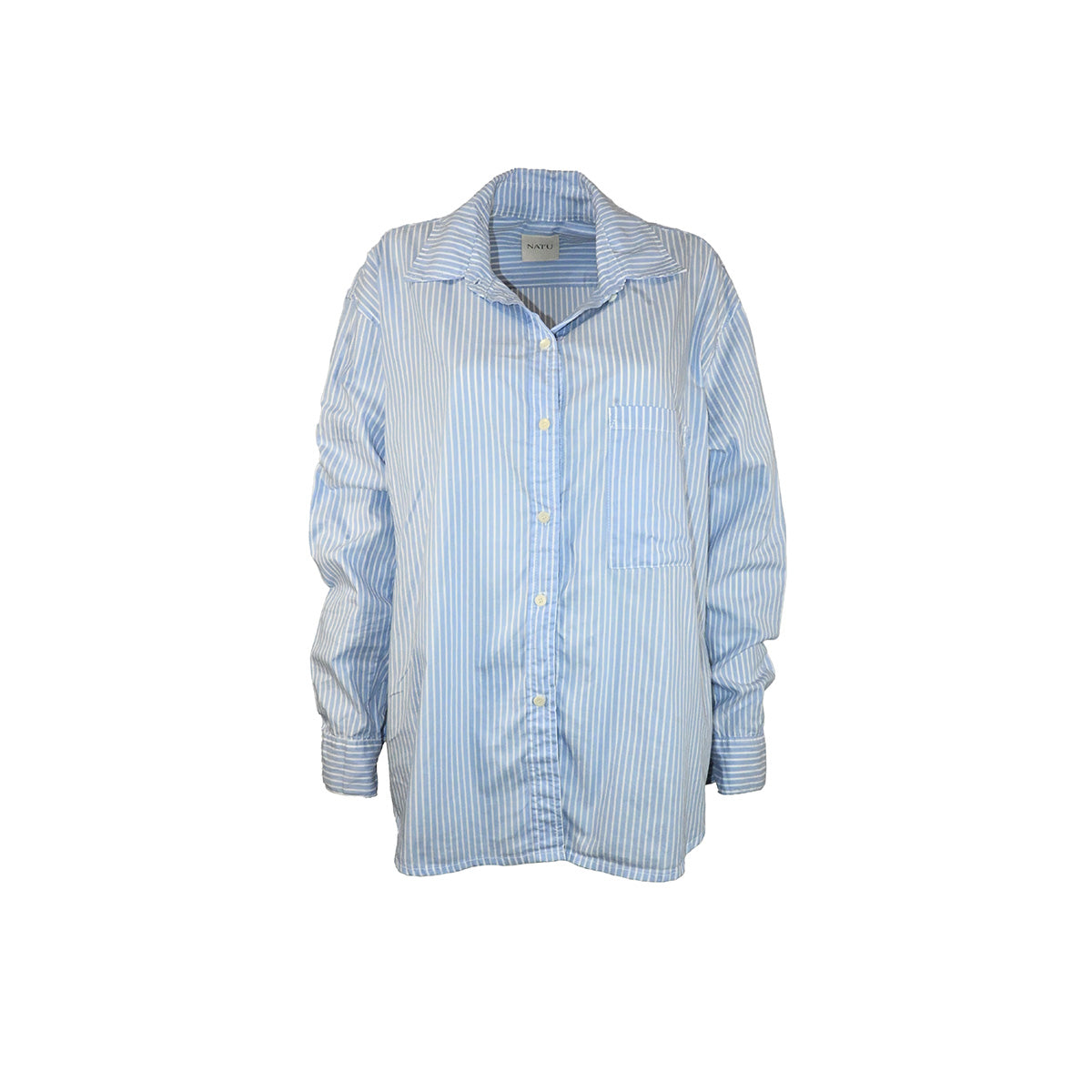 Camisa azul com listras brancas