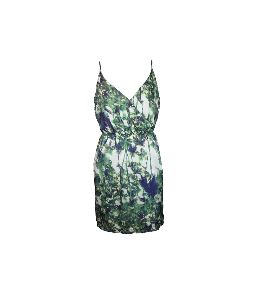 Vestido Curto Estampa de Palmeiras