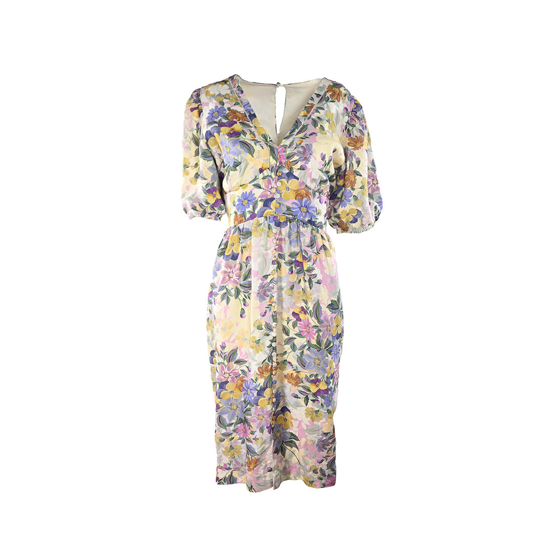 Vestido midi floral de linho