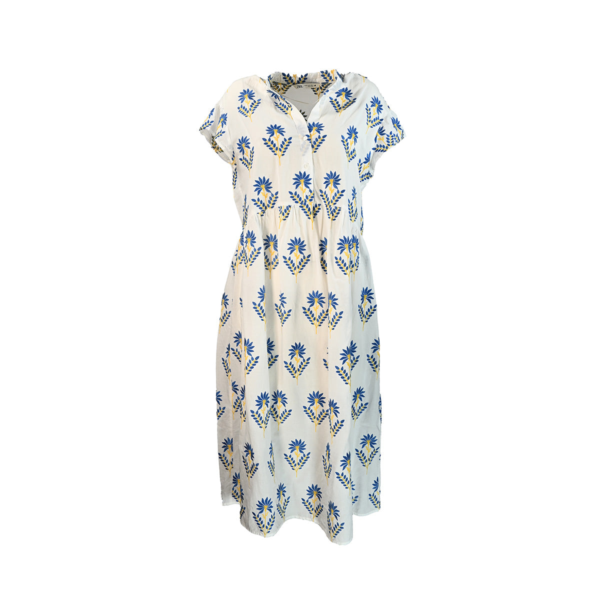 Vestido midi branco com flores azuis