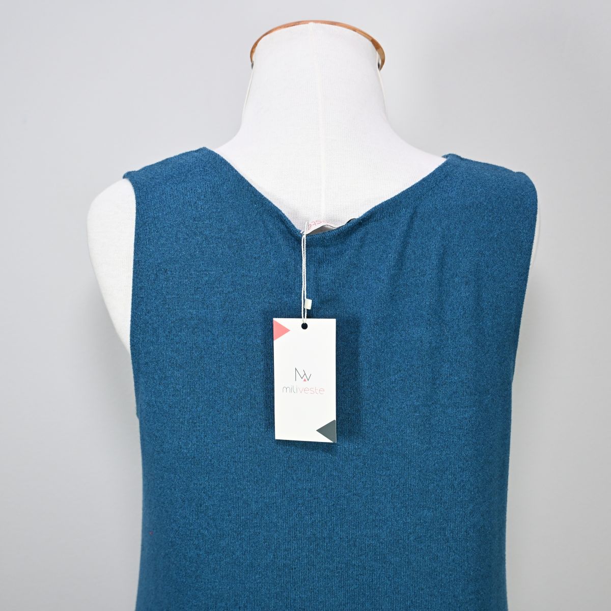 Vestido longo de malha azul esverdeado