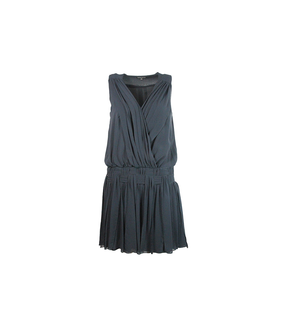 Vestido Curto Azul-Marinho com Saia de Franjas