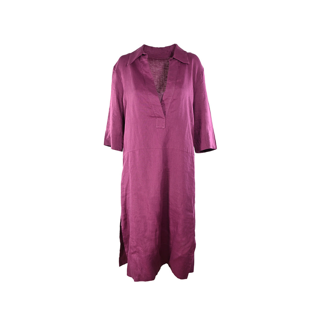 Vestido midi roxo de linho