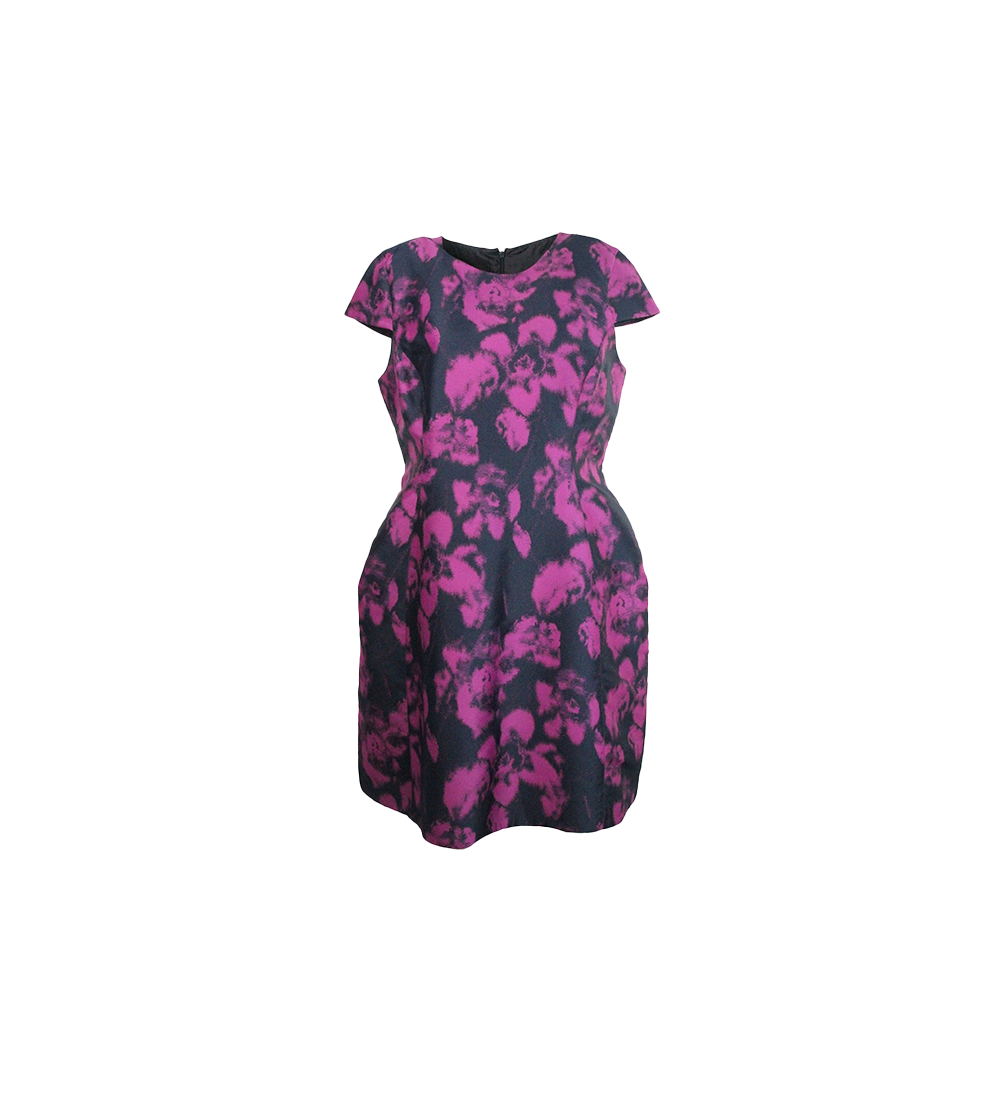 Vestido Curto Azul-Marinho com Floral Rosa