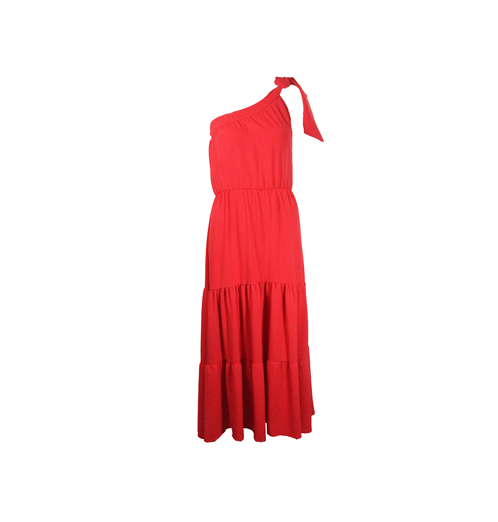 Vestido Longo Vermelho de um Ombro Só