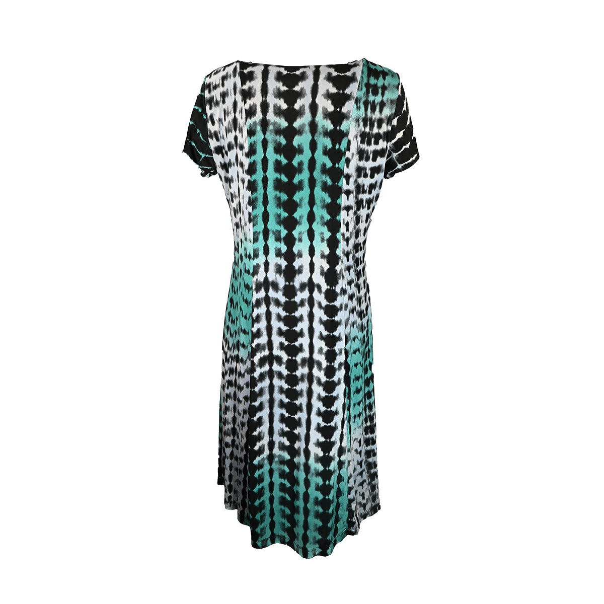 Vestido curto estampado preto branco e azul