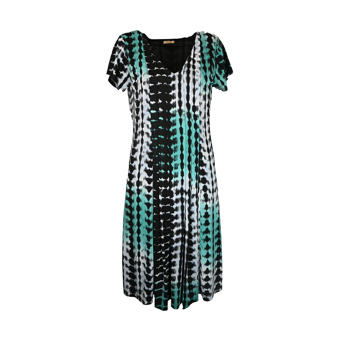 Vestido curto estampado preto branco e azul