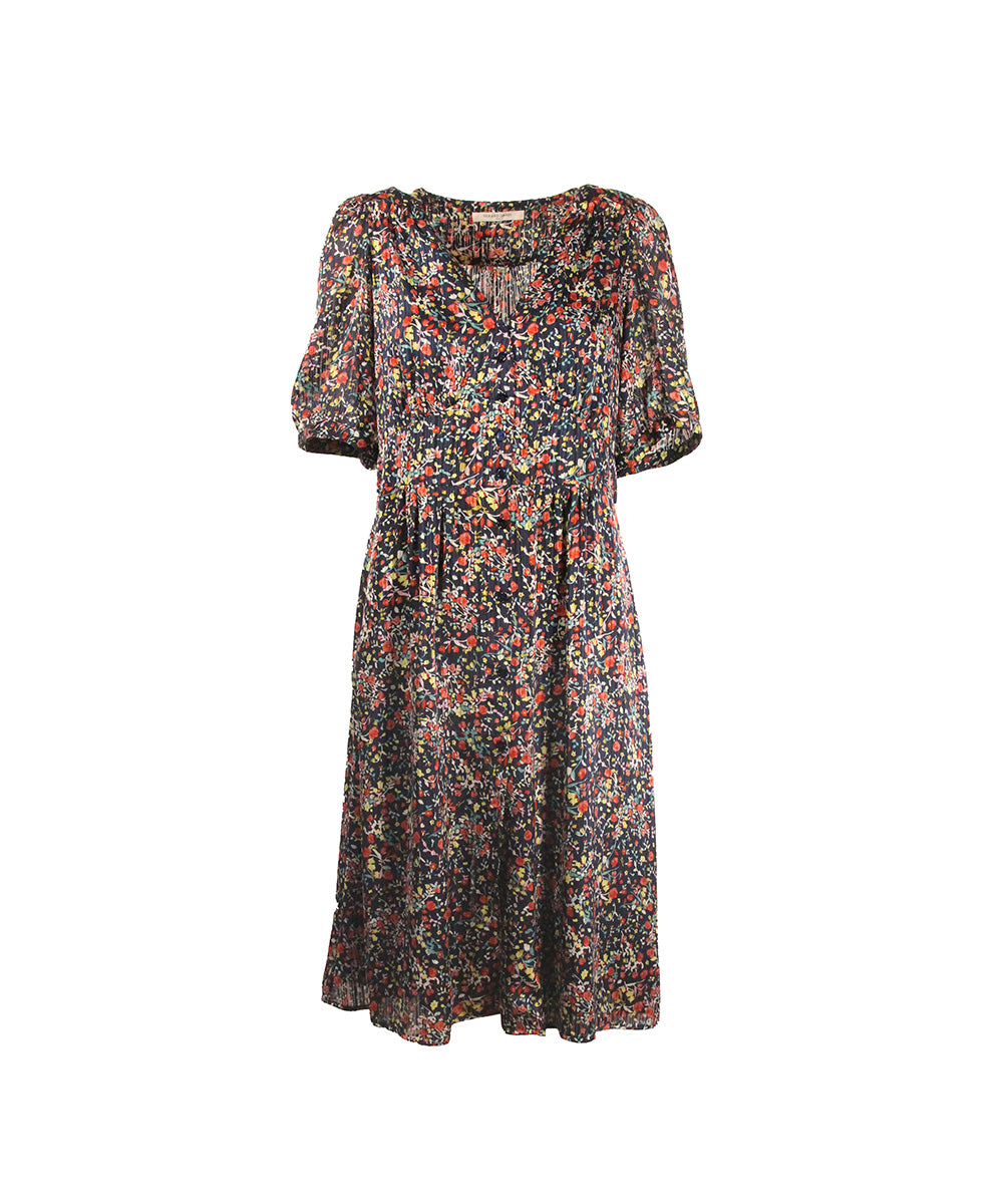 Vestido midi com botões floral