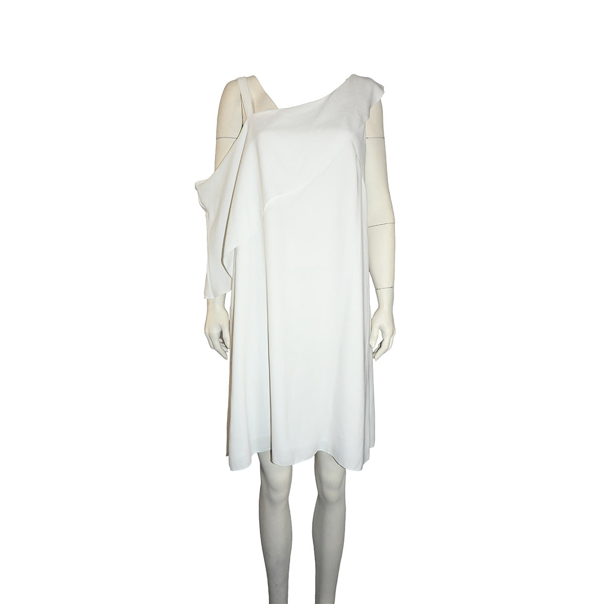 Vestido curto branco com babado frontal