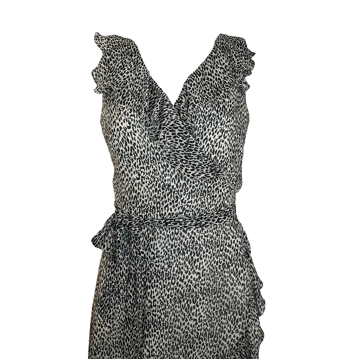 Vestido envelope de oncinha com babado