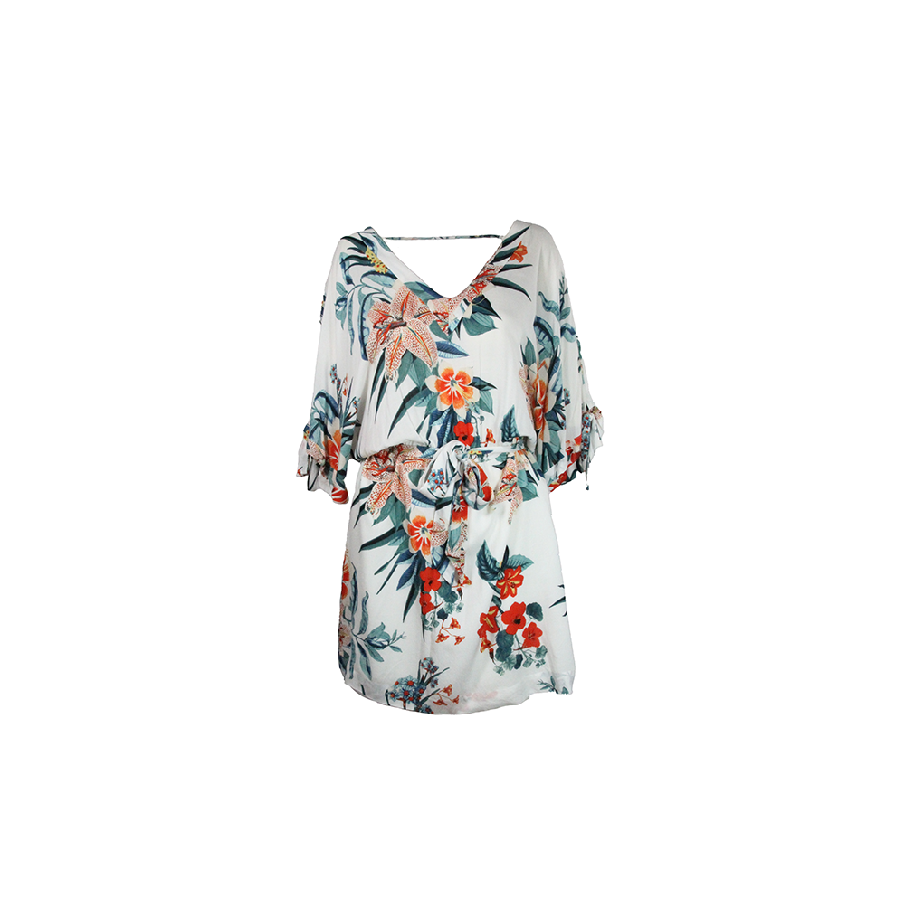 Vestido curto branco floral