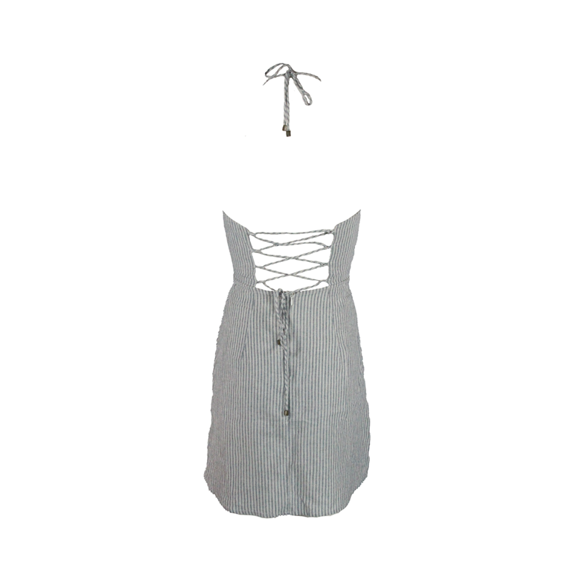 Vestido curto listrado com amarração