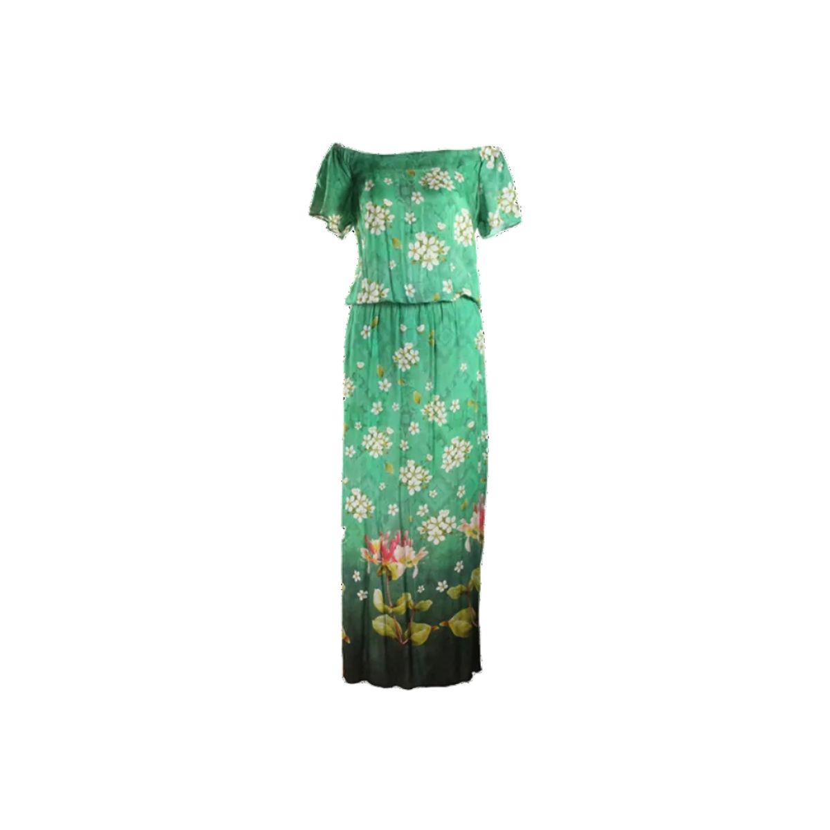 Vestido longo verde floral