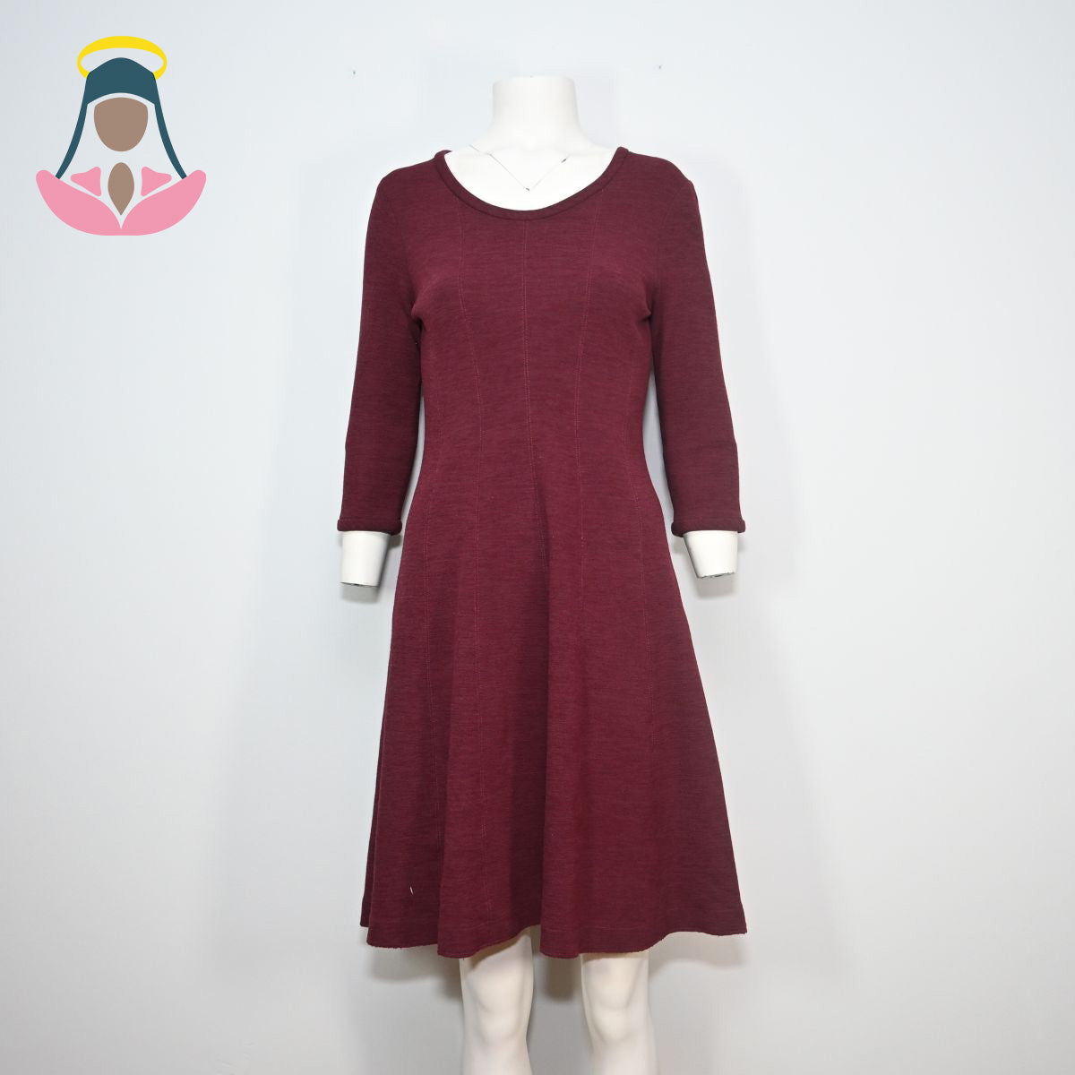Vestido vinho com manga 3/4