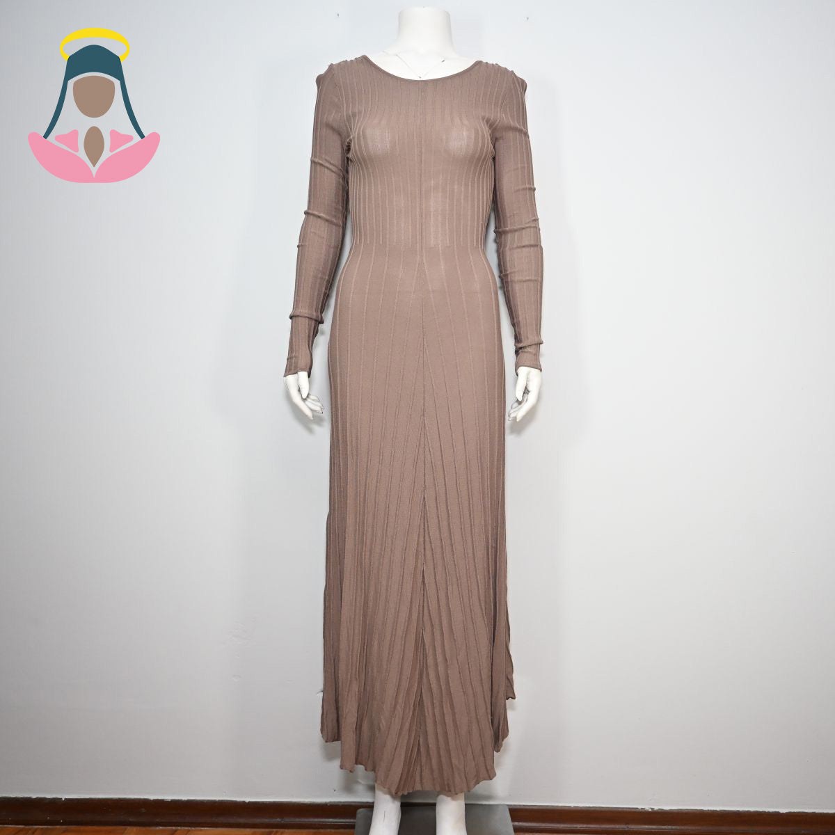 Vestido longo de malha bege