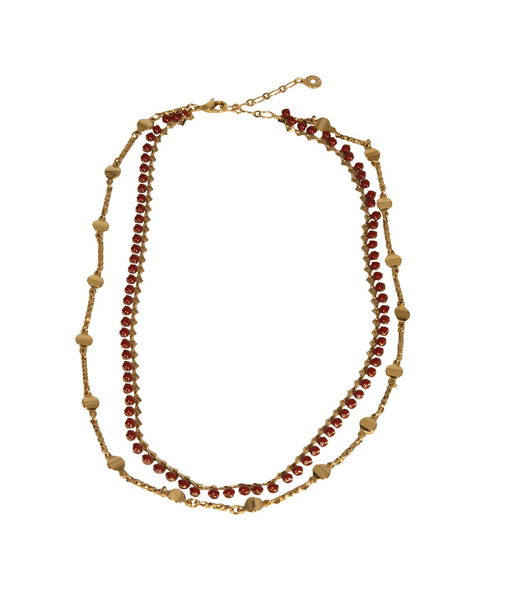 Colar Duplo Dourado e Vermelho