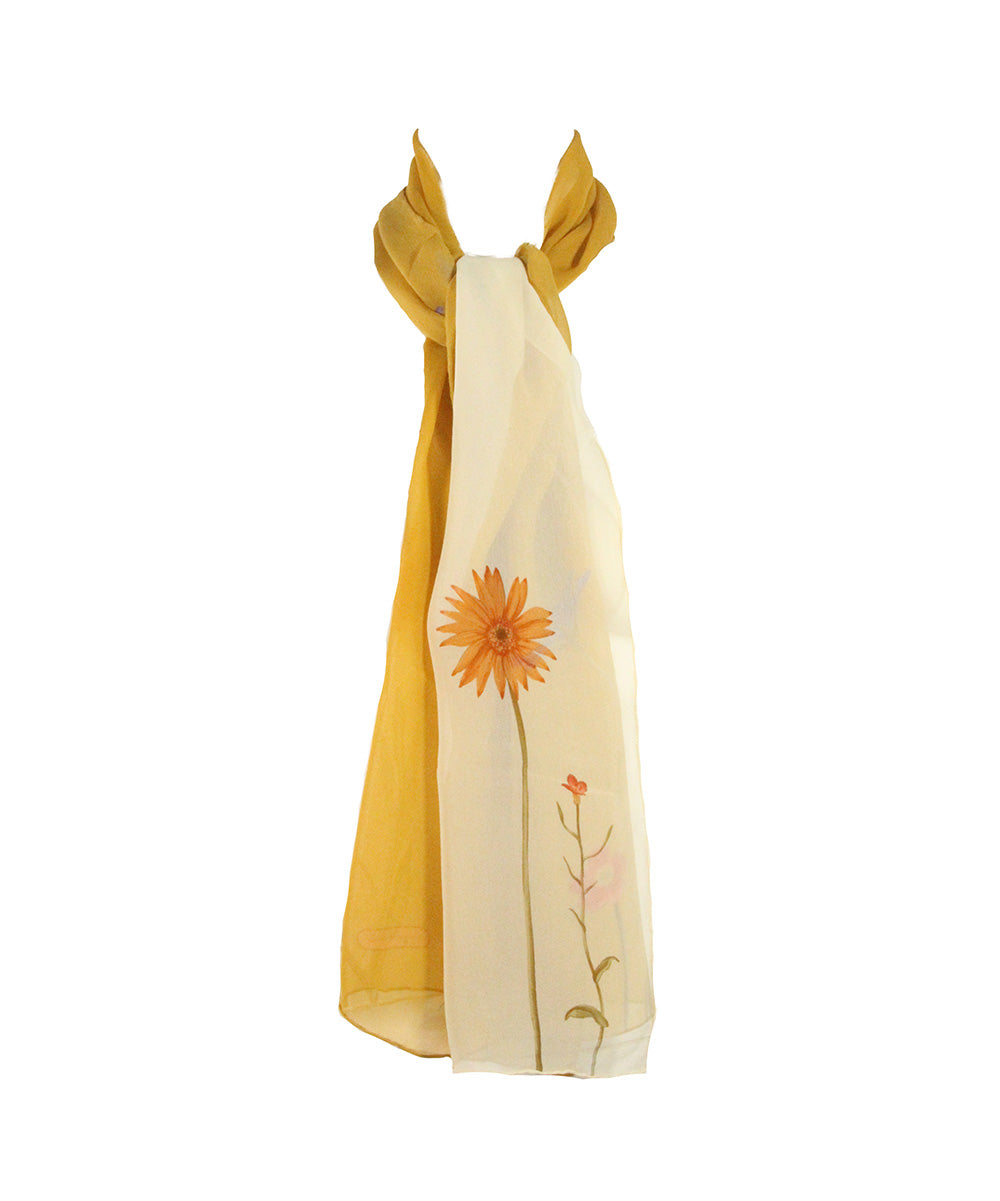 Lenço Amarelo e Branco Com Flores