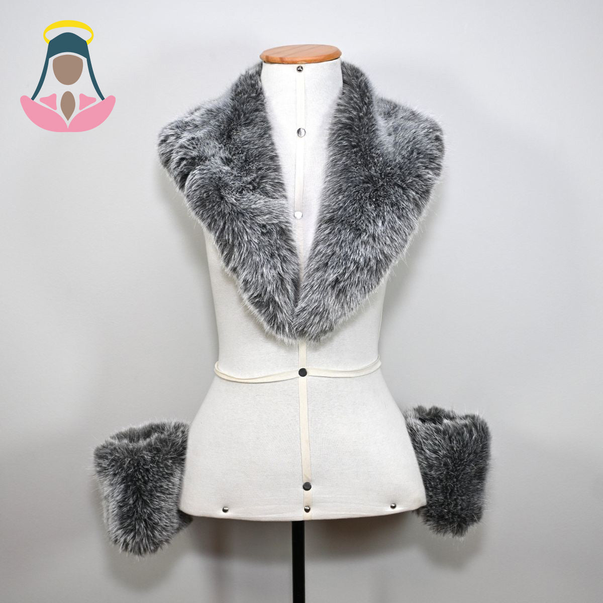 Gola de pelo cinza com munhequeiras conjunto
