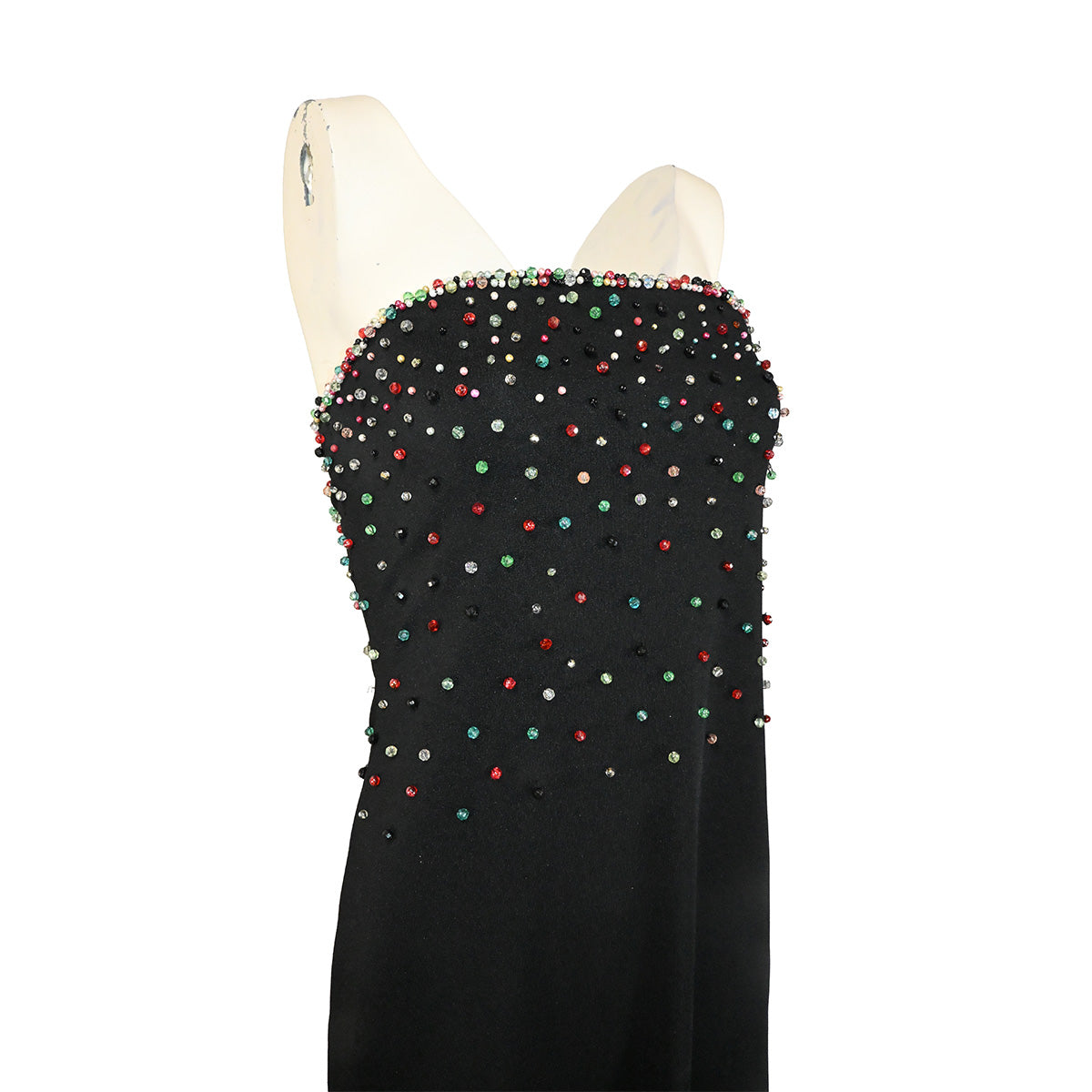 Vestido preto com pedraria colorida