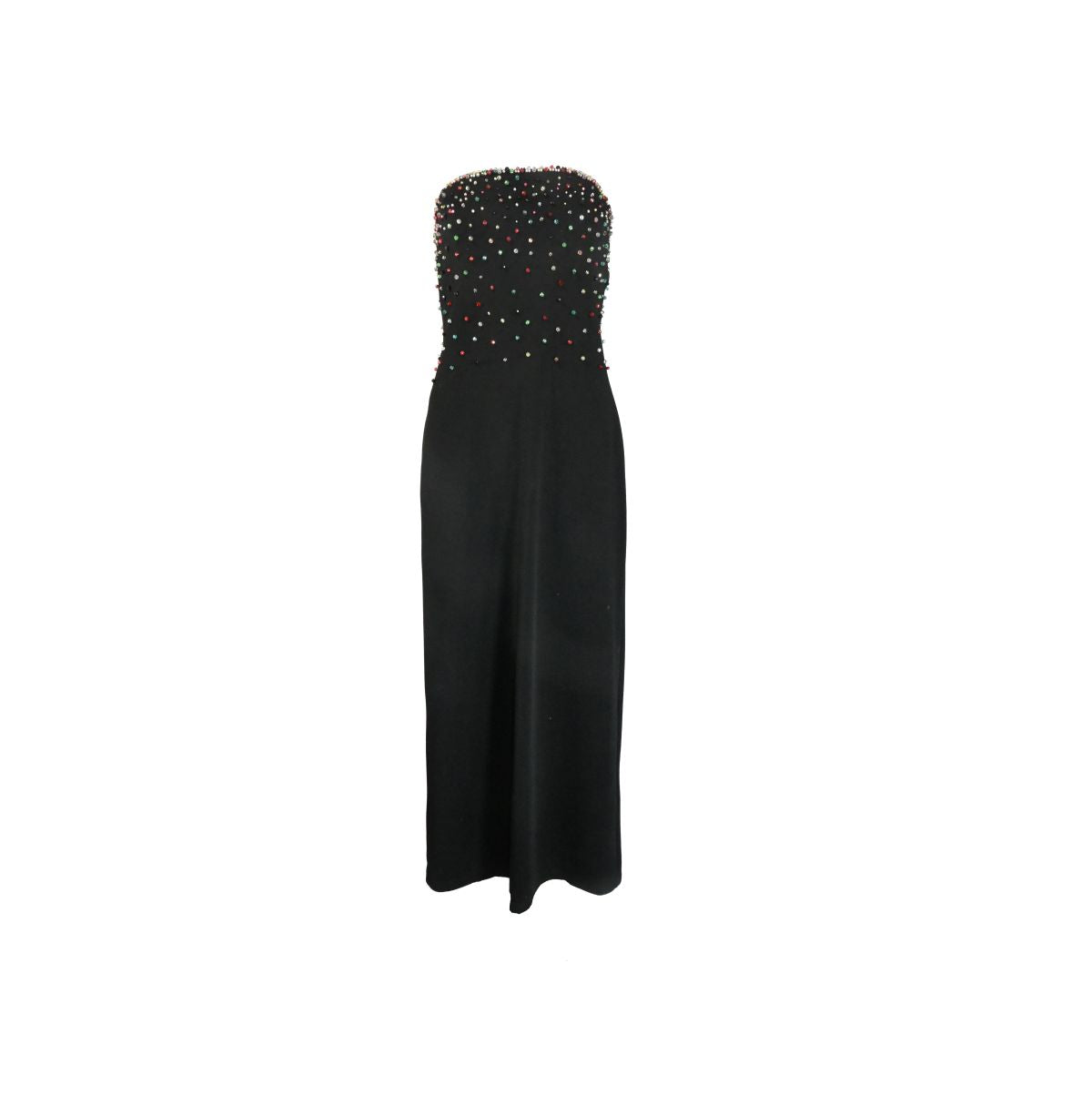 Vestido preto com pedraria colorida