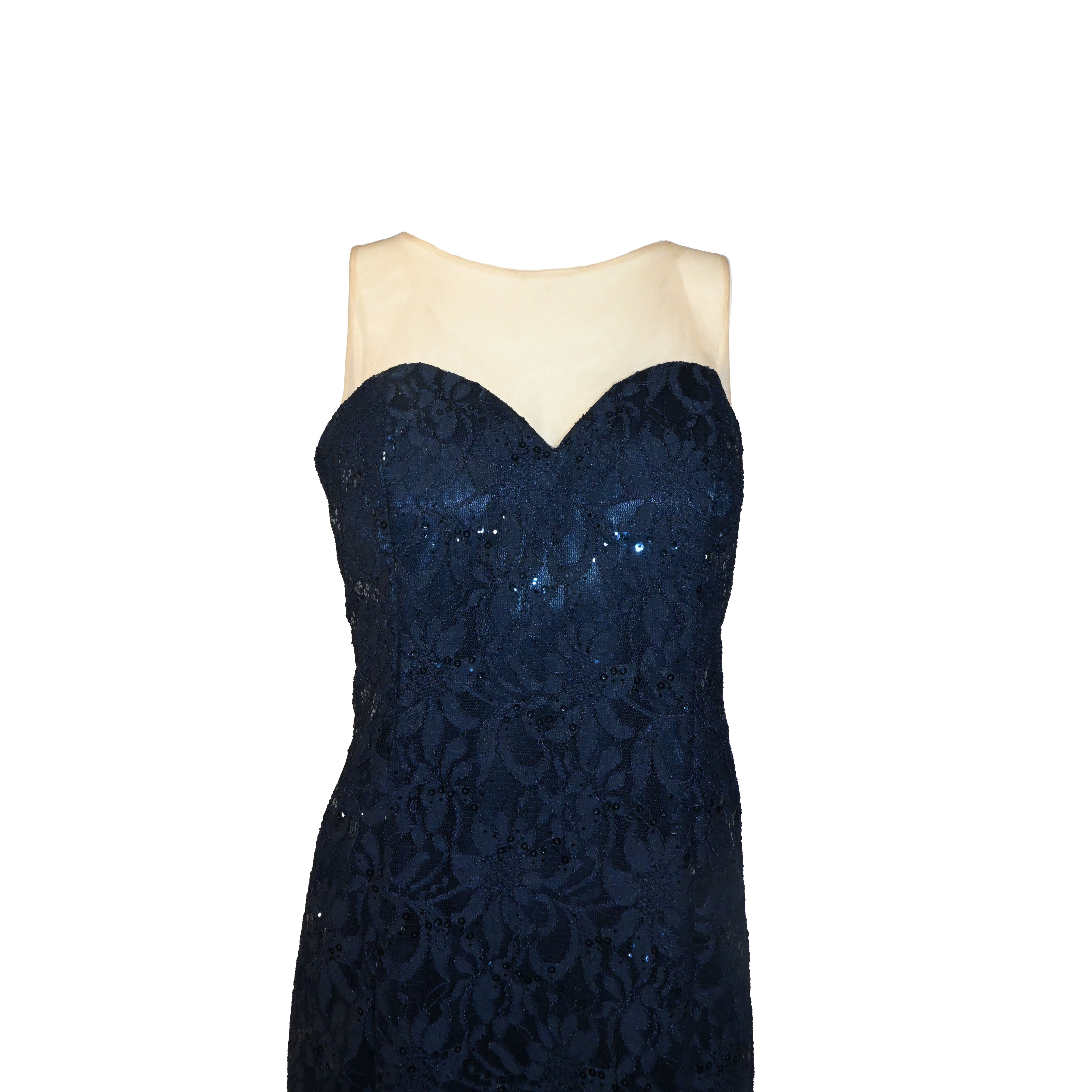 Vestido azul-marinho com renda