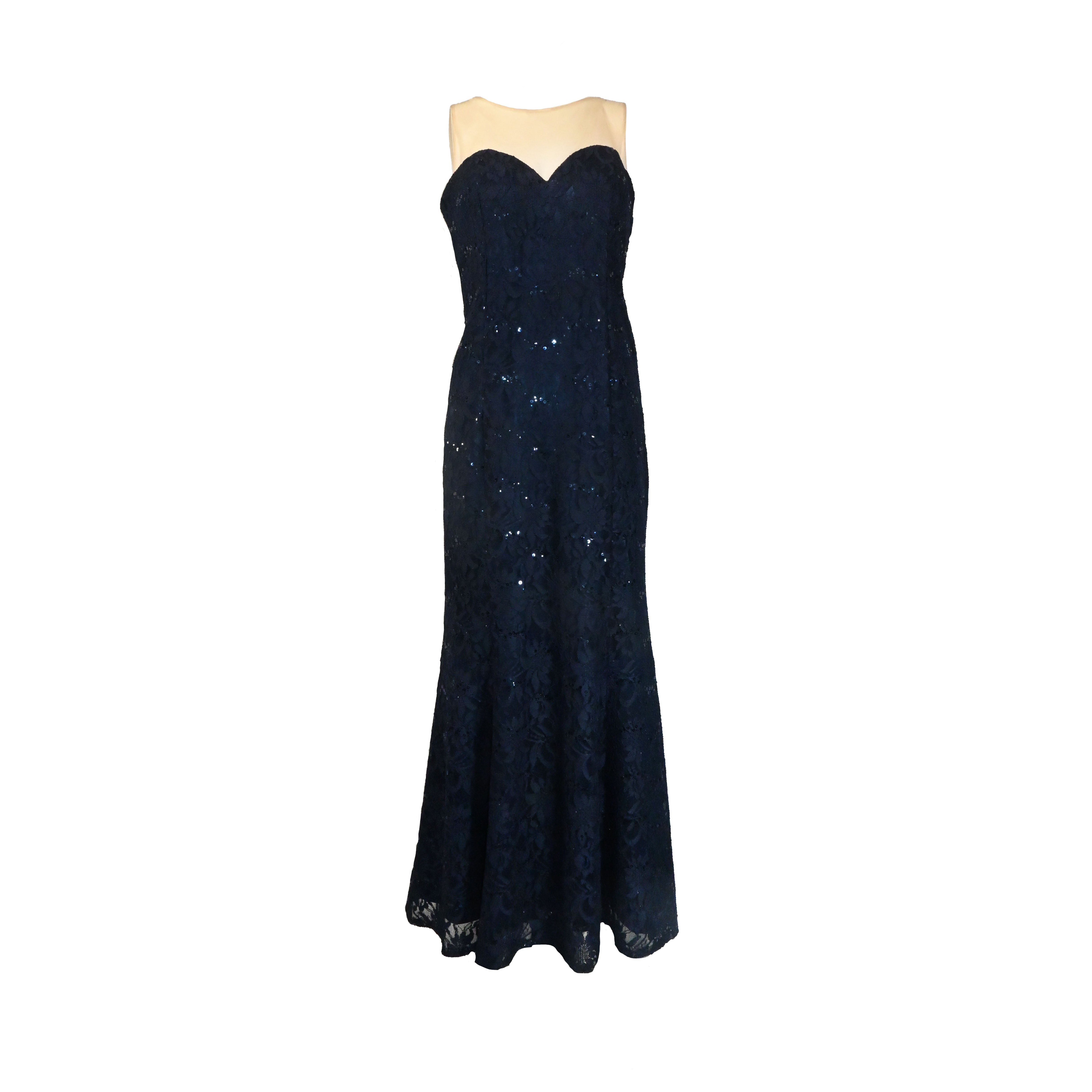 Vestido azul-marinho com renda