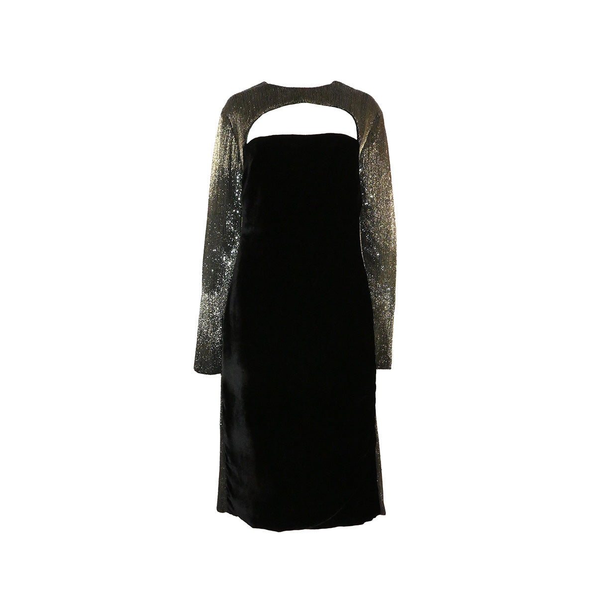 Vestido de festa de veludo preto com miçangas